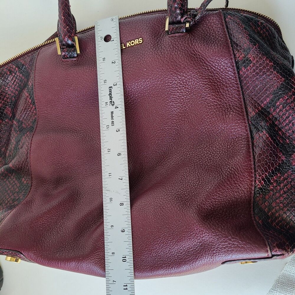 Michael Kors Burgundy Leather Python Embossed Satchel Shoulder Bag Purse Large - Picture 15 of 16